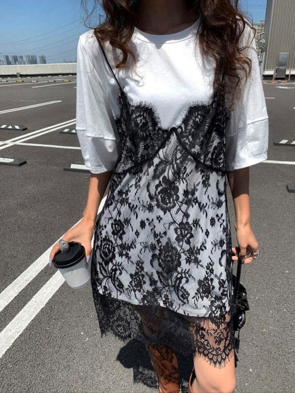 Women Lace Splice Sleeveless 2 In 1 Short Sleeve Dress,Casual Women Dresses